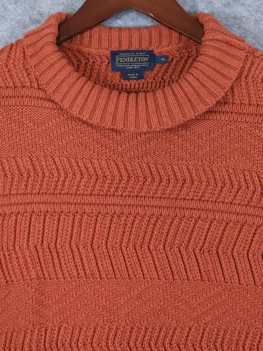 Pendleton XL Chunky Knit Cotton Cashmere Sweater Orange Cabincore Chevron Fall - Picture 3 of 10